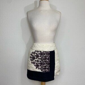 Anthropologie Floreat Cream Quilted Cross Stitch Cotton Silk Mini Skirt Size 4